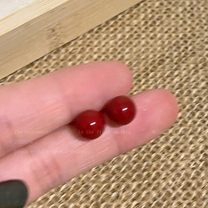 紅色圓珠復古耳釘