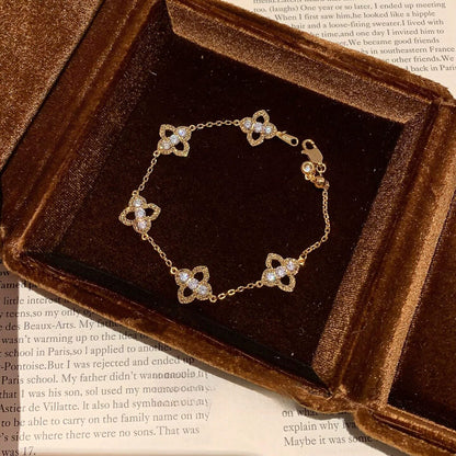 復古風鑲鉆花朵手鏈中古vintage氣質手串輕奢高級感精致百搭手飾