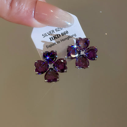 韓版超閃鋯石花朵耳環項鏈精致優雅氣質首飾套裝輕奢高級感飾品女