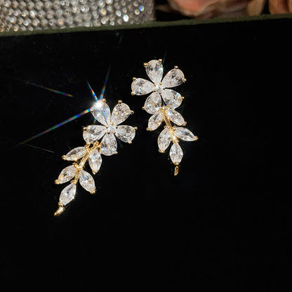 金色鋯石花朵電鍍耳釘