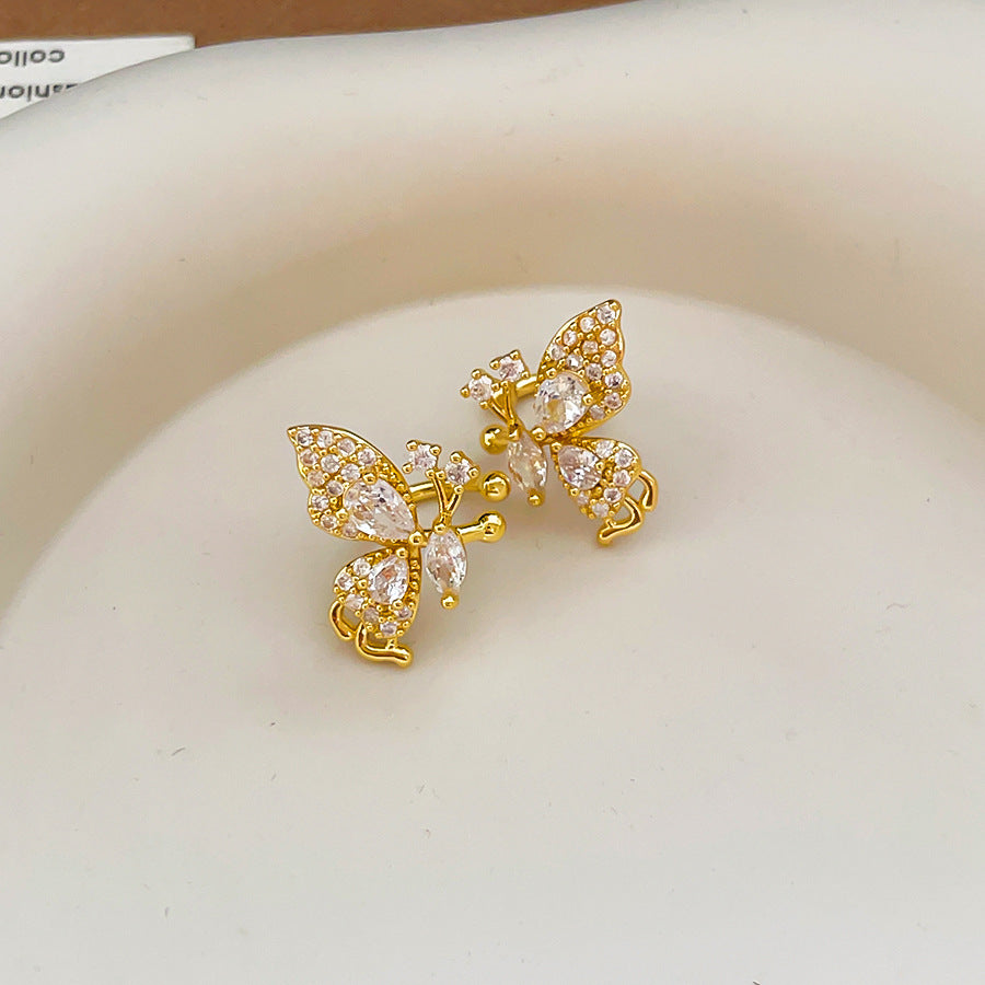 金色鋯石蝴蝶復古耳夾