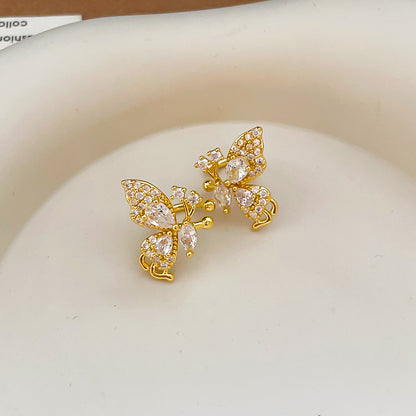金色鋯石蝴蝶復古耳夾