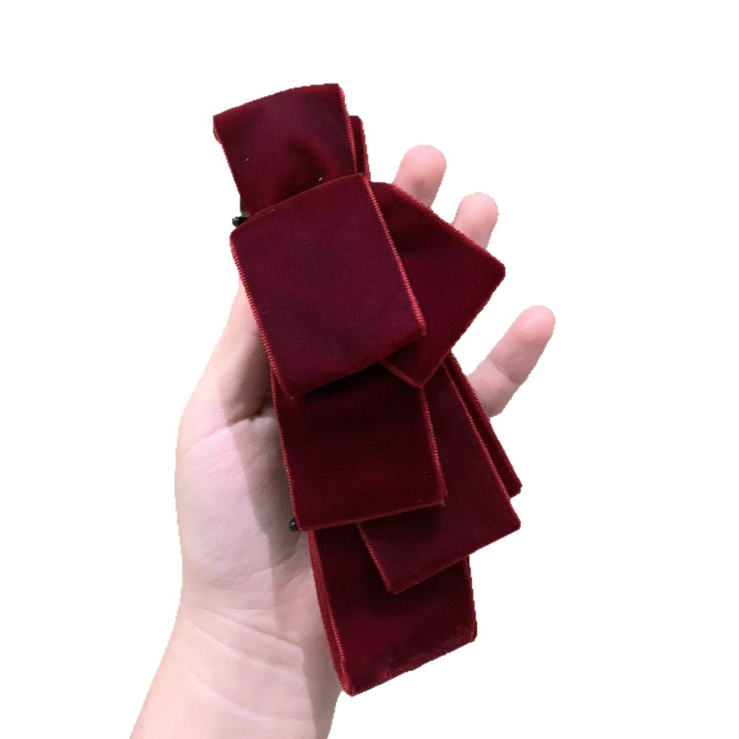 絨面蝴蝶結一字髮夾－大號酒紅款細節｜https://igowo.tw/