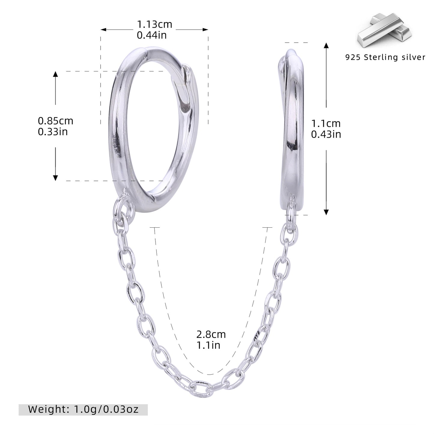 S925 新款耳飾時尚鏈式雙環吊鏈耳環個性風潮流高級感飾品