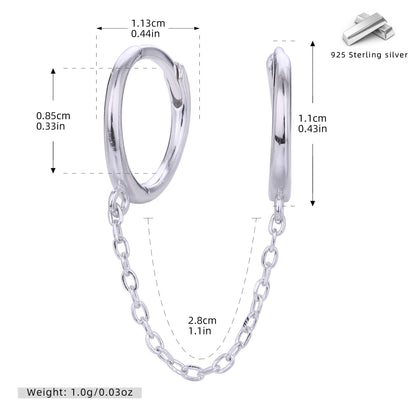 S925 新款耳飾時尚鏈式雙環吊鏈耳環個性風潮流高級感飾品