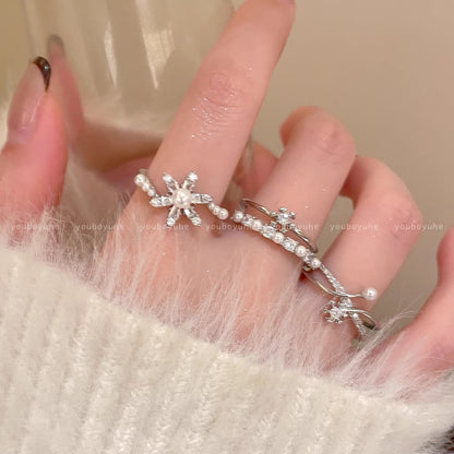 珍珠雪花可調式戒指－商品主圖｜https://igowo.tw/