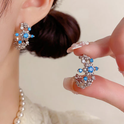 S925鋯石雪花C形復古耳環－第二視角實拍｜https://igowo.tw/