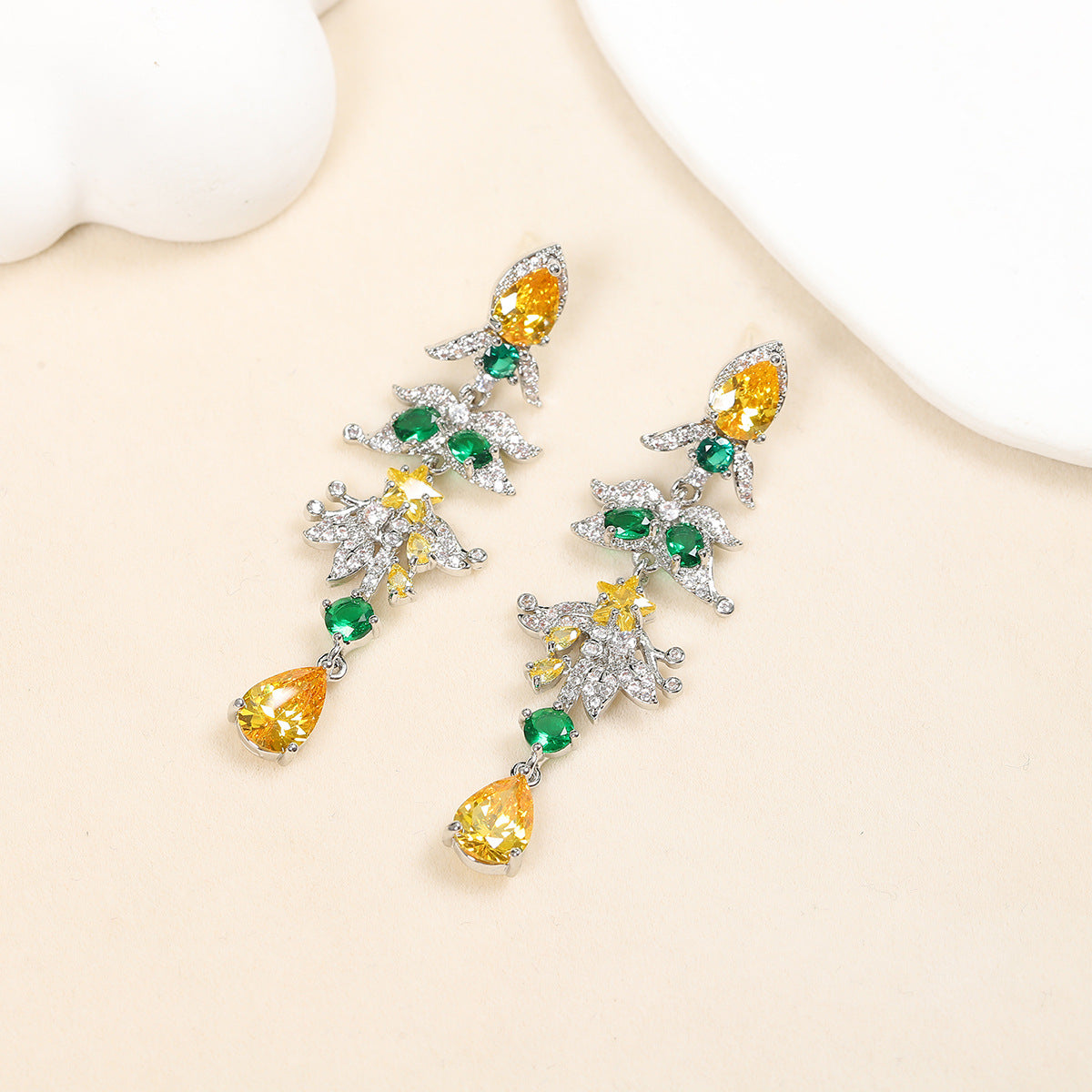 S925鋯石花朵流蘇耳環