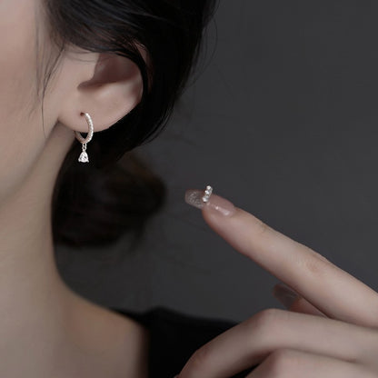 S925 幾何鋯石耳圈女暢銷輕奢風短款流蘇耳墜耳環耳飾