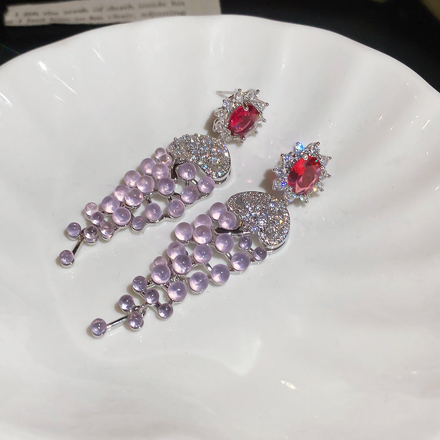 金色葡萄流蘇微鑲耳環