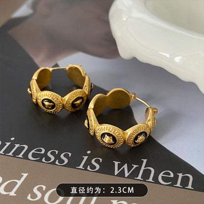 琺瑯樹脂幾何復古耳環－藍色耳環款細節62｜https://igowo.tw/