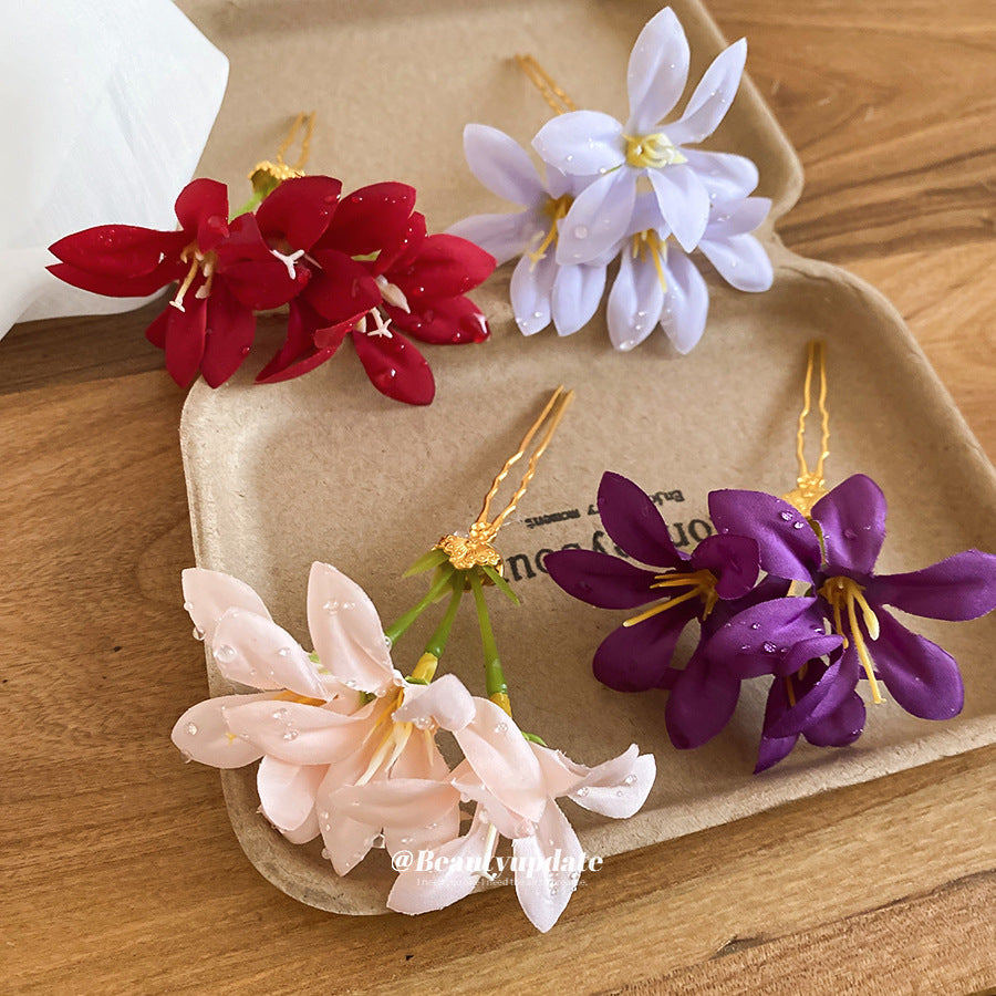 布面花朵復古簡約髮簪－髮簪-粉色款實拍｜https://igowo.tw/