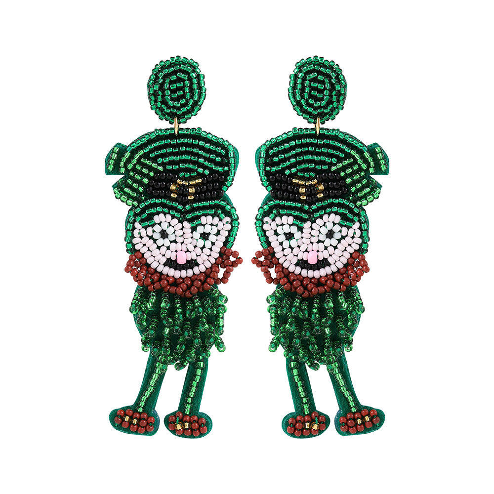 綠色串珠幸運草耳環－細節特寫3｜https://igowo.tw/