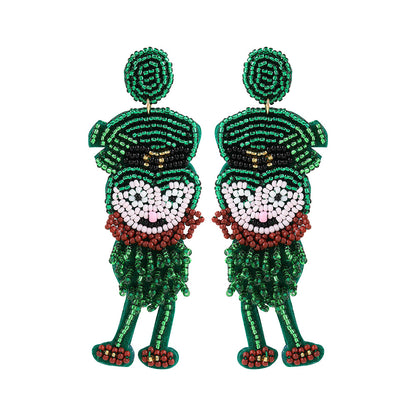 綠色串珠幸運草耳環－細節特寫3｜https://igowo.tw/