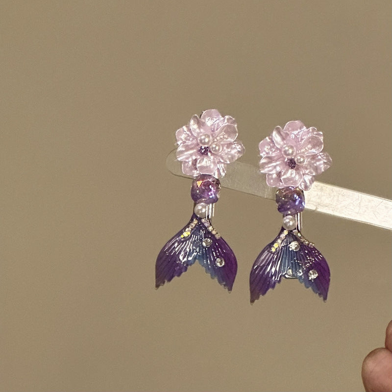 【海的女兒】鑲鉆花朵魚尾發夾甜美夢幻側邊夾鴨嘴夾輕奢小眾發飾