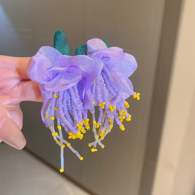 銀針流蘇花朵花卉仙女款耳墜耳釘女田園風小眾手作氣質夸張耳環女