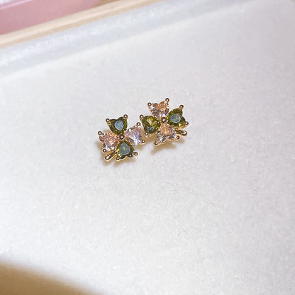 14k真金電鍍鋯石花朵吊墜耳扣清新甜美風森系耳環耳飾輕奢高級感