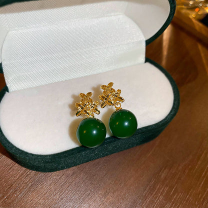 新中式金綠琉璃葫蘆耳鉤耳釘中國風個性百搭耳環耳墜網紅爆款耳飾