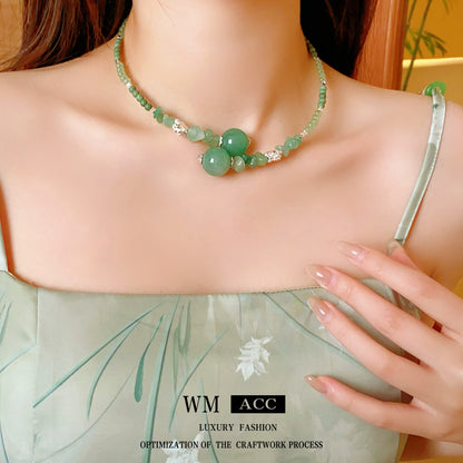 玉髓串珠花朵復古項鍊－商品主圖｜https://igowo.tw/