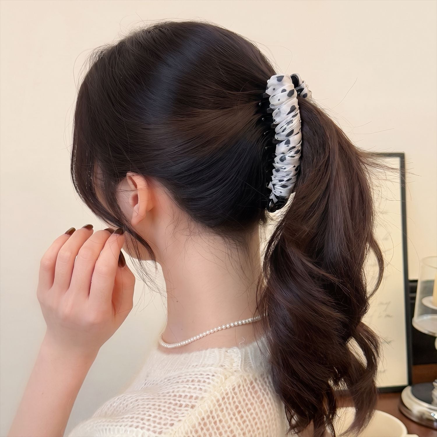 網紗波點纏繞髮夾－第二視角實拍｜https://igowo.tw/