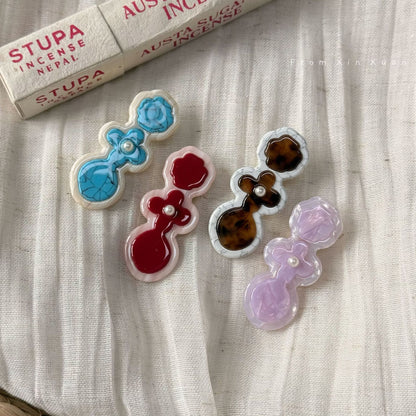 彩色醋酸板材花朵髮夾－藍色款實拍｜https://igowo.tw/