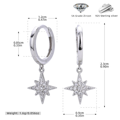 S925 歐美新款耳墜時尚個性鑲鋯星星耳飾輕奢優雅小眾飾品