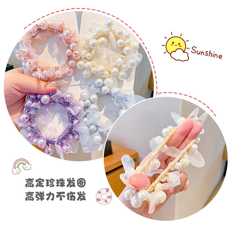 珍珠大腸圈簡約髮圈－柔紗綴珠黑-1個款細節2｜https://igowo.tw/