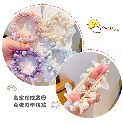 珍珠大腸圈簡約髮圈－柔紗綴珠黑-1個款細節2｜https://igowo.tw/