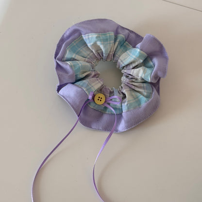 撞色格紋碎花髮圈