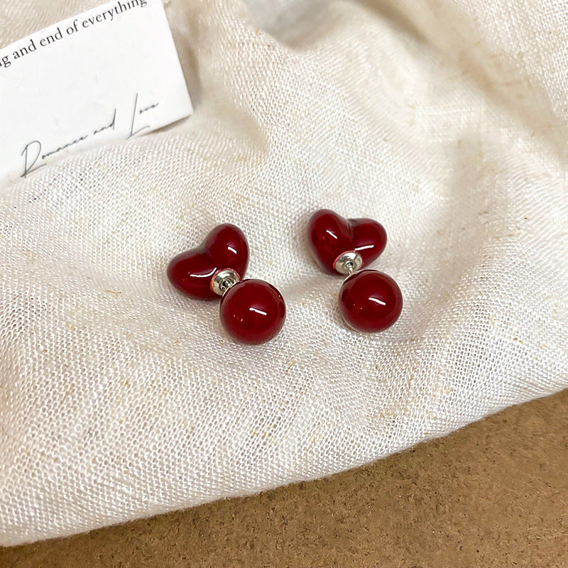 真金電鍍銀針安可拉紅色滴油耳釘小眾百搭耳環秋冬輕奢高級感耳飾