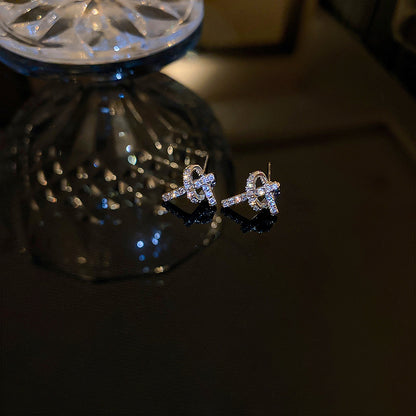 銀針鋯石U形褶皺弧面耳環個性冷淡風銀色系耳釘簡約小眾氣質耳飾