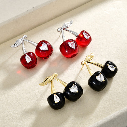 紅色櫻桃簡約耳釘－商品主圖｜https://igowo.tw/