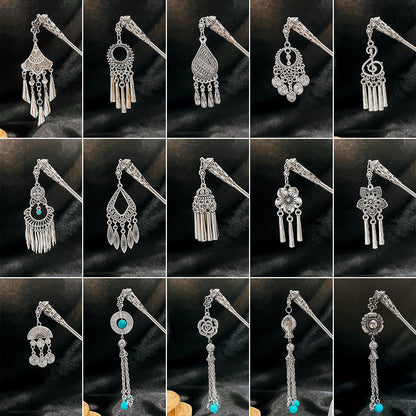 綠松石花朵流蘇髮簪－商品主圖｜https://igowo.tw/