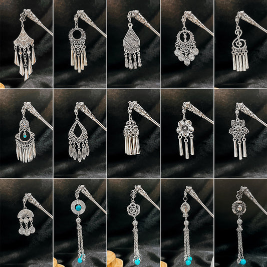 綠松石花朵流蘇髮簪－商品主圖｜https://igowo.tw/