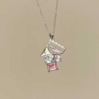 愛心鑲鑽項鍊耳環組