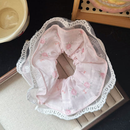 粉色蕾絲碎花髮圈－商品主圖｜https://igowo.tw/