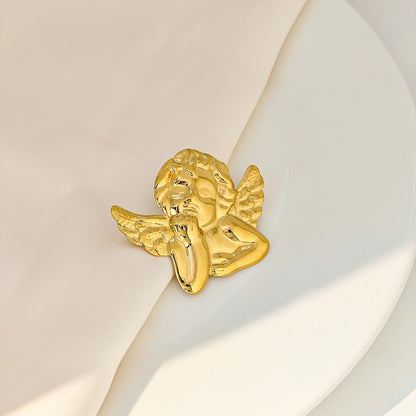 不鏽鋼天使太陽花胸針－/金色款細節｜https://igowo.tw/