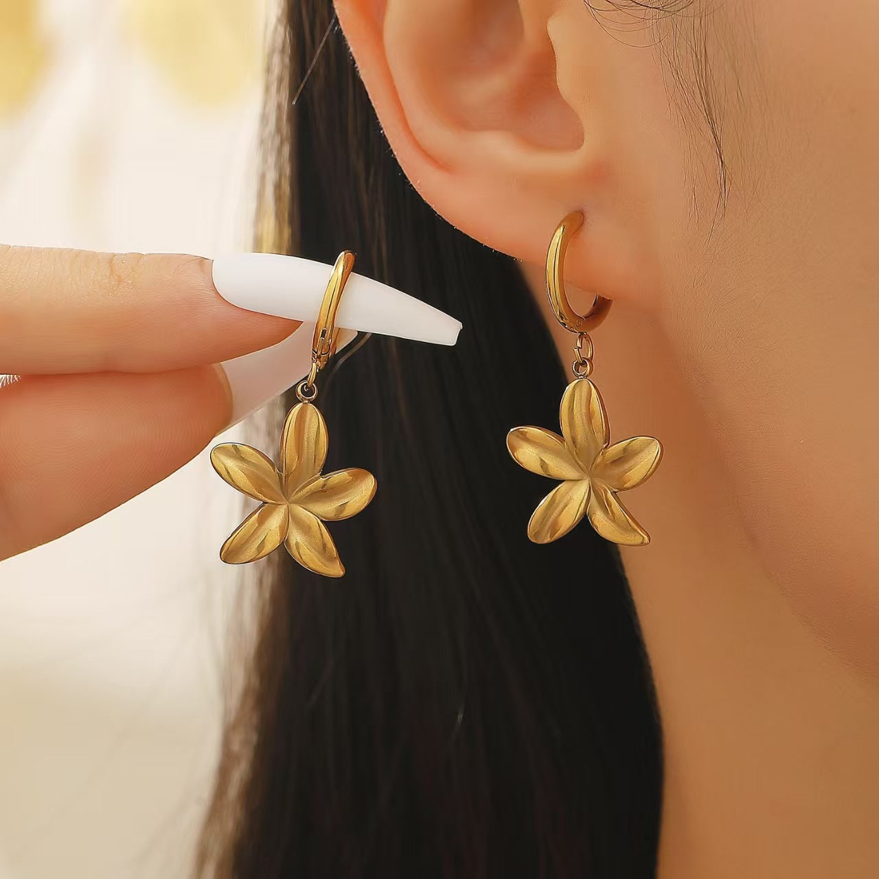 不鏽鋼花朵電鍍耳環