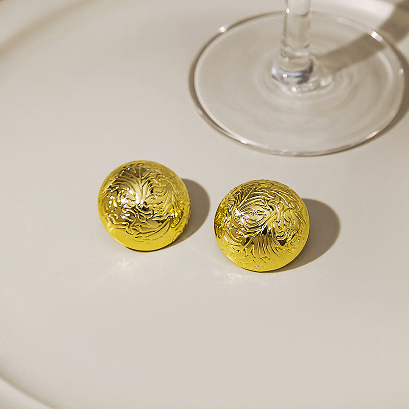 金屬波浪方形復古耳釘－/金色扇形圓形款細節｜https://igowo.tw/