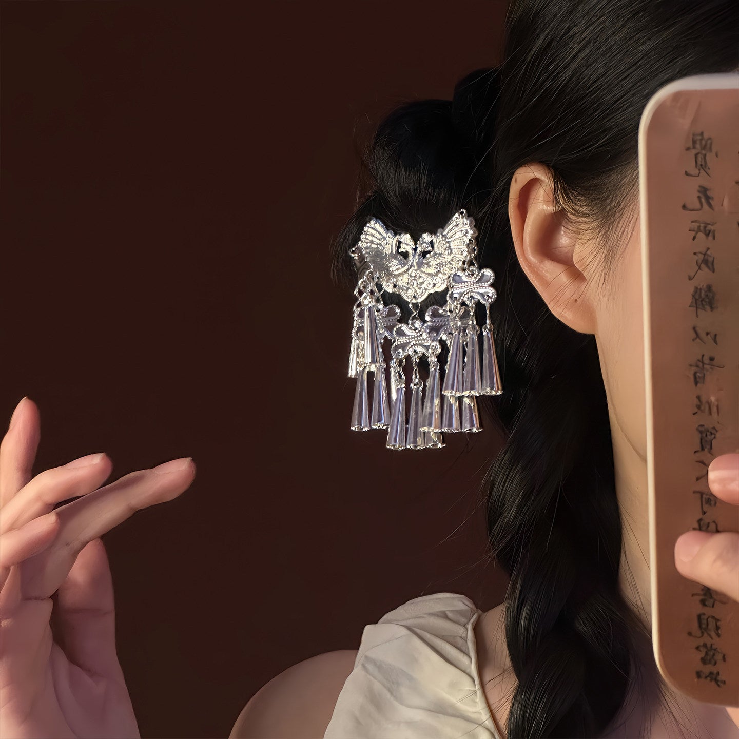 余音裊裊~民族風復古銀色流蘇夾子發夾側邊夾藏族苗疆發飾高級感