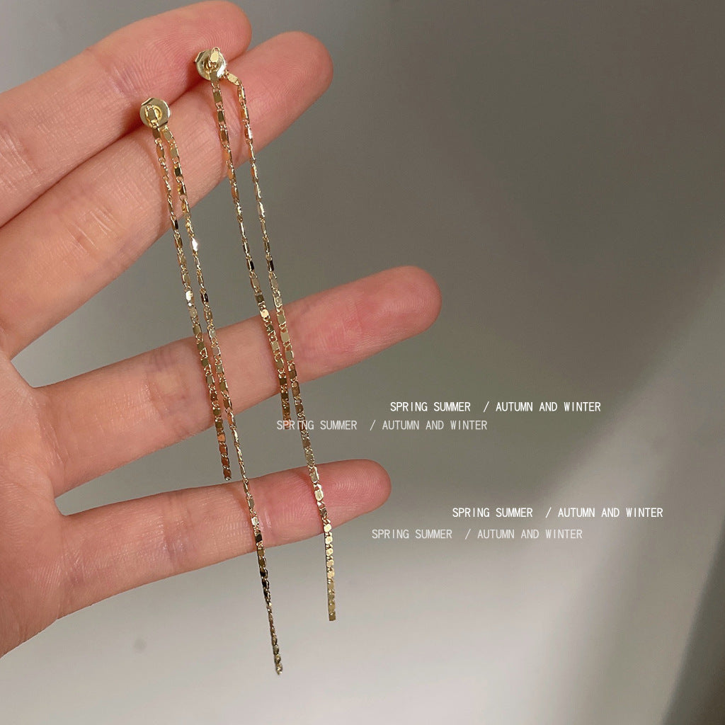 銀針鏈條流蘇兩用耳環－商品主圖｜https://igowo.tw/