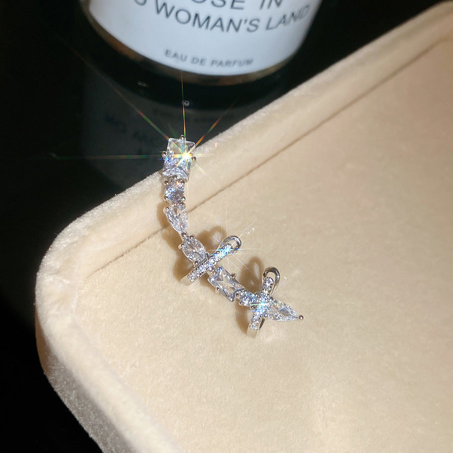 冷淡風鋯石方形水滴耳夾女無耳洞輕奢高級感耳骨夾設計感小眾耳飾