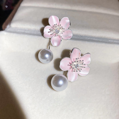 耳畔生花~鋯石滴油花朵珍珠耳釘輕奢高級感耳環小眾設計感耳飾女