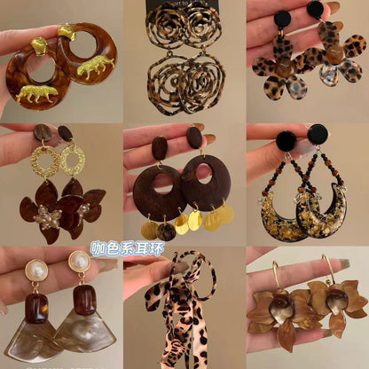 美拉德銀針豹紋流蘇耳釘時尚百搭復古港風耳環輕奢高級感小眾耳飾