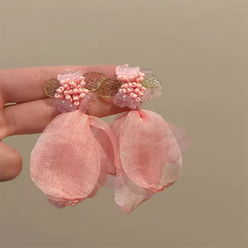 銀針彩色人造水晶款花朵流蘇耳環甜美清新耳鉤耳墜韓系高級感耳飾