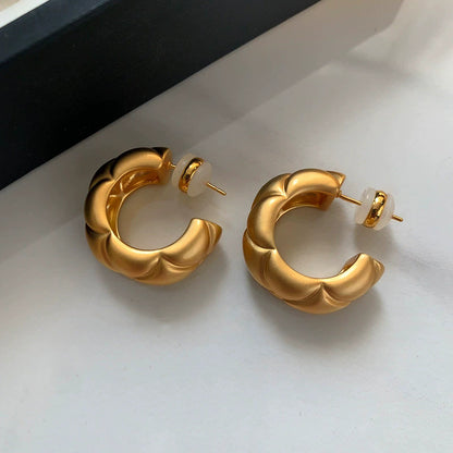 S925金色格紋磨砂耳環
