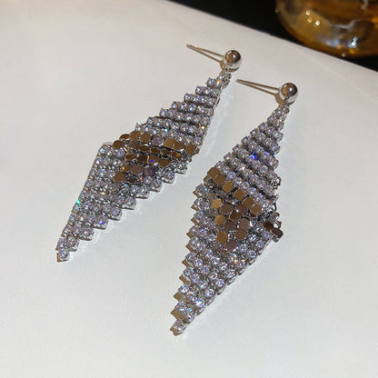 18K真金電鍍銀針鋯石菱形耳釘歐美跨境個性時尚耳環輕奢小眾耳飾