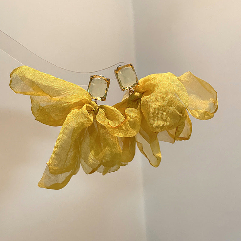 珍珠花朵流蘇簡約耳環－22#鋼針-黃色款細節15｜https://igowo.tw/