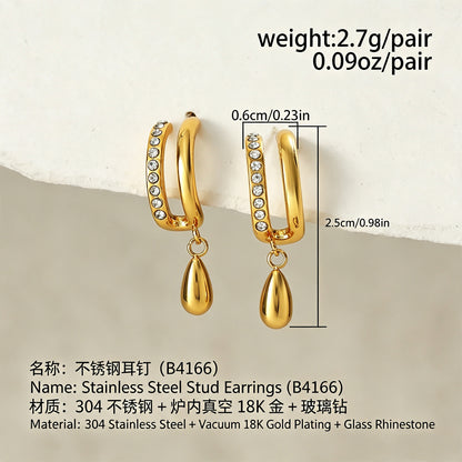 金色鋯石水滴鑲鑽耳釘