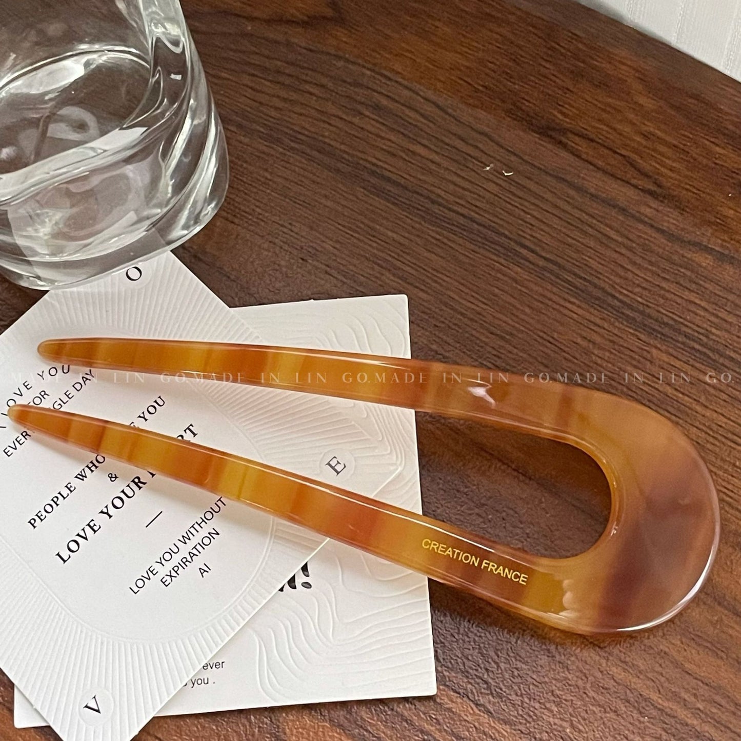 醋酸板材U形復古髮簪－花色款細節｜https://igowo.tw/